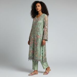 Pakistani Salwar Kameez Dress Mint Green Pink Silver